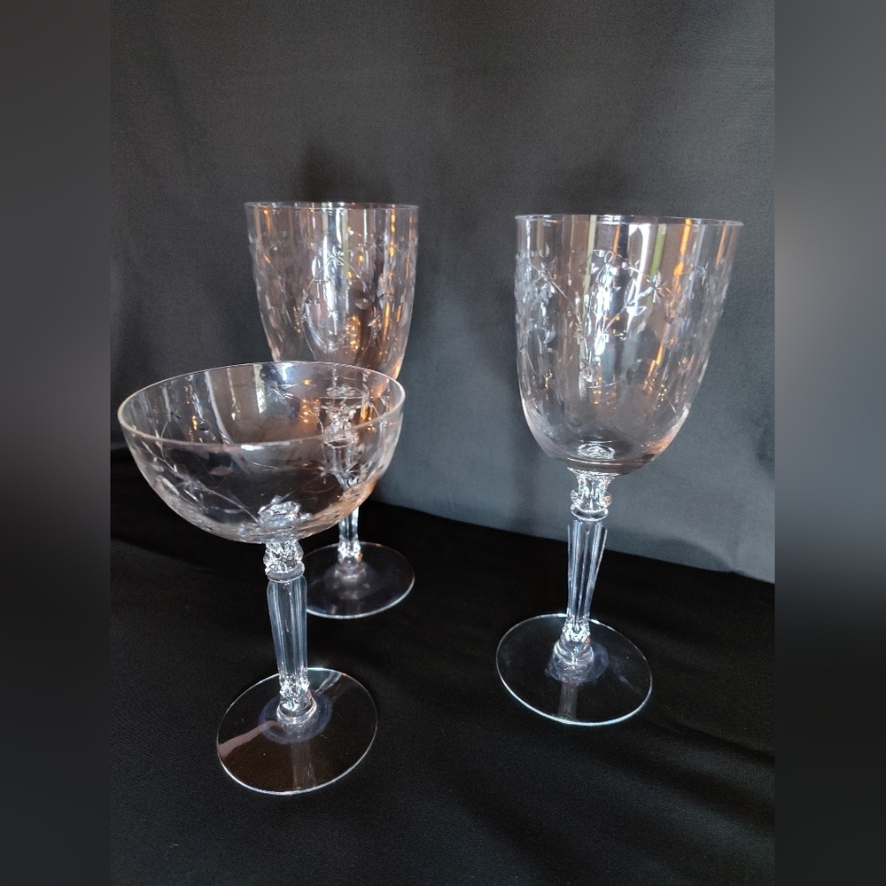 Vintage Fostoria Christiana, 1940's. Two Wine, One Sherbet